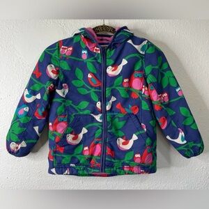 MINI BODEN Birds and Owls Print Fleece Lined Hooded Jacket Size 4-5 years